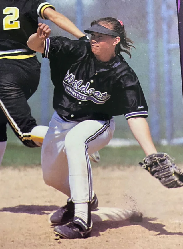 Tracy pitching for the Northwestern Wildcats in the mid-1990s