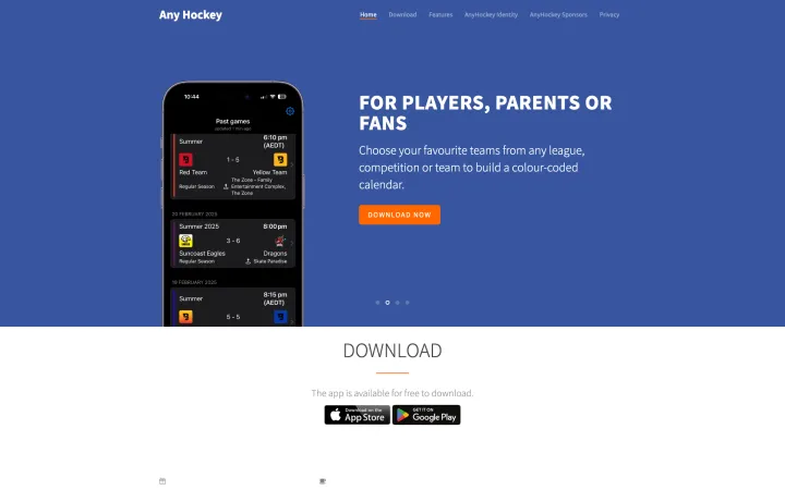 The AnyHockey schedule companion app, consolidating multiple team schedules