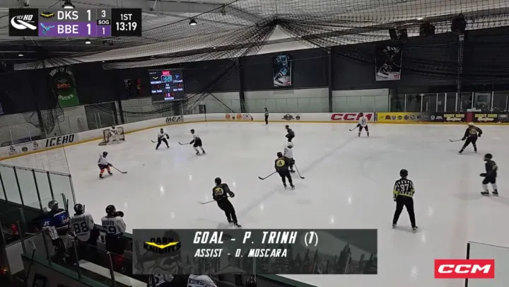 An IceHQ broadcast overlay with a bespoke goal announcement, driven by live game data