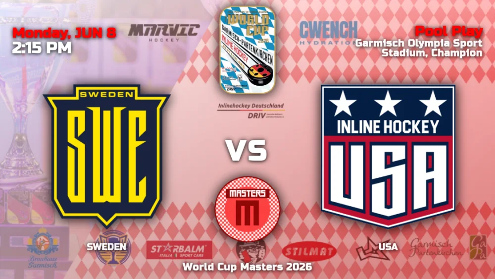 Auto-generated pregame YouTube thumbnail: Sweden vs USA, World Cup Masters 2026