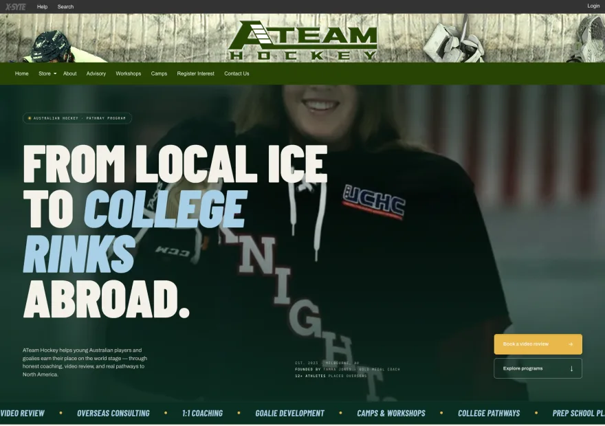 ATeam Hockey — a college pathway program site in vintage green and cream