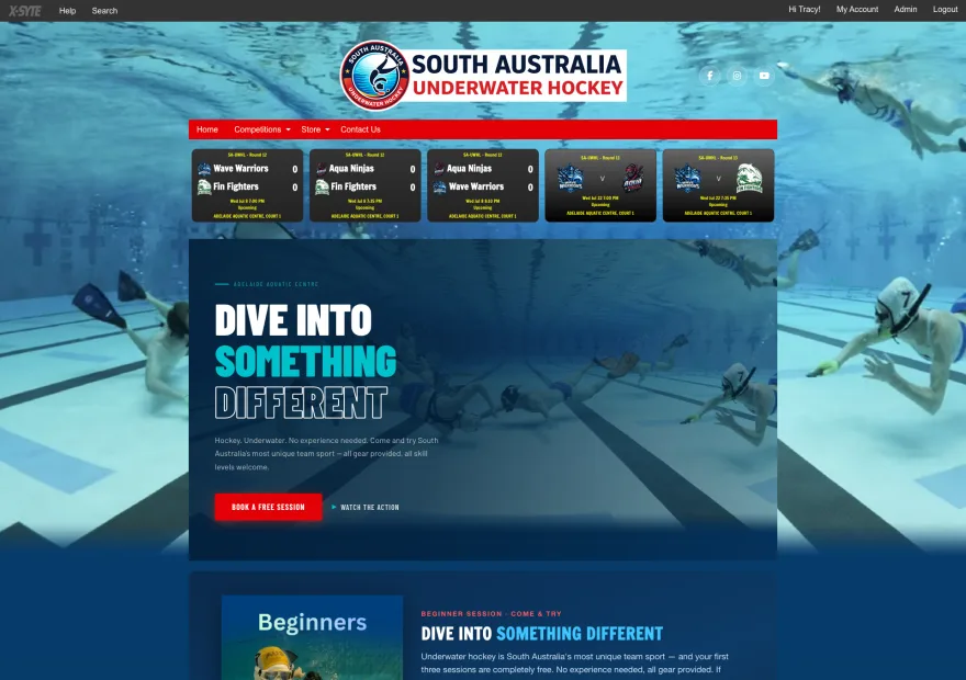 South Australia Underwater Hockey — an aquatic blue themed league site